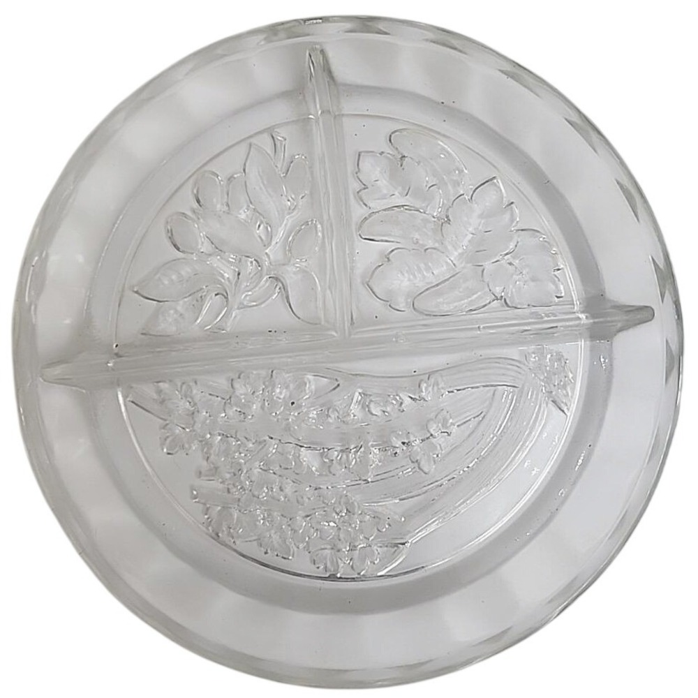 VINTAGE Indiana Glass INTAGLIO 3 Part Frosted Vegetable Relish TRAY Divided Dish